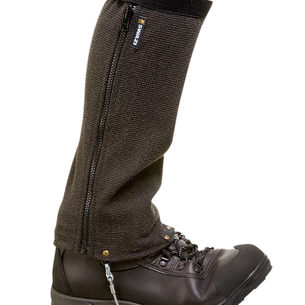 Swazi Ali-Gaiters provide snug, protective fit with durable steel boot ties for snow and outdoor conditions.