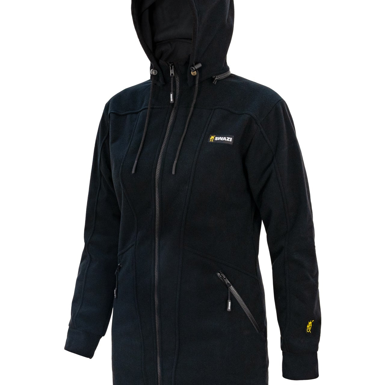 Swazi Amur Women’s Windbreaker Jacket with detachable hood, windproof fabric, and contoured fit for outdoor comfort.