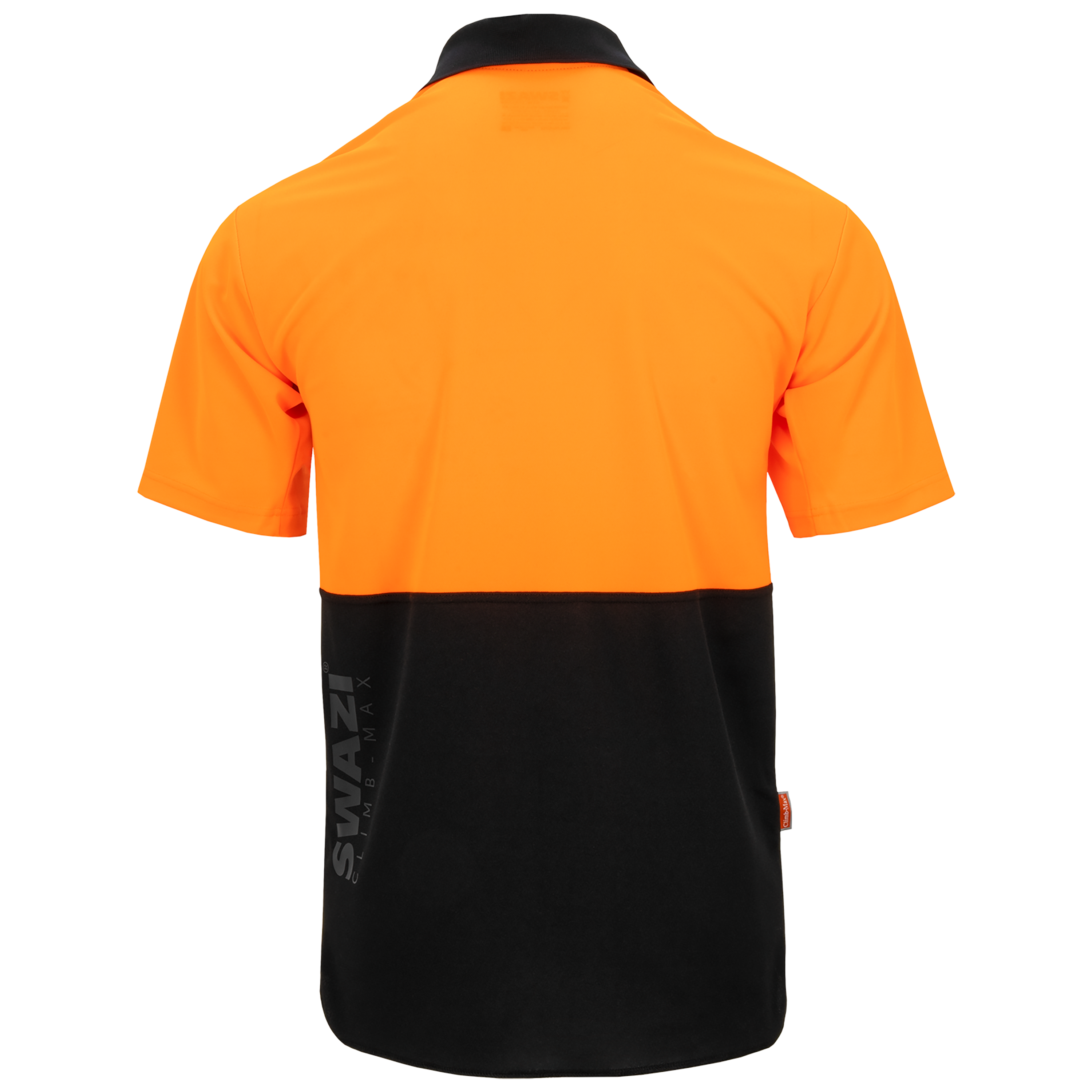 Orange and black shirt with 'Swazi' branding on a white background