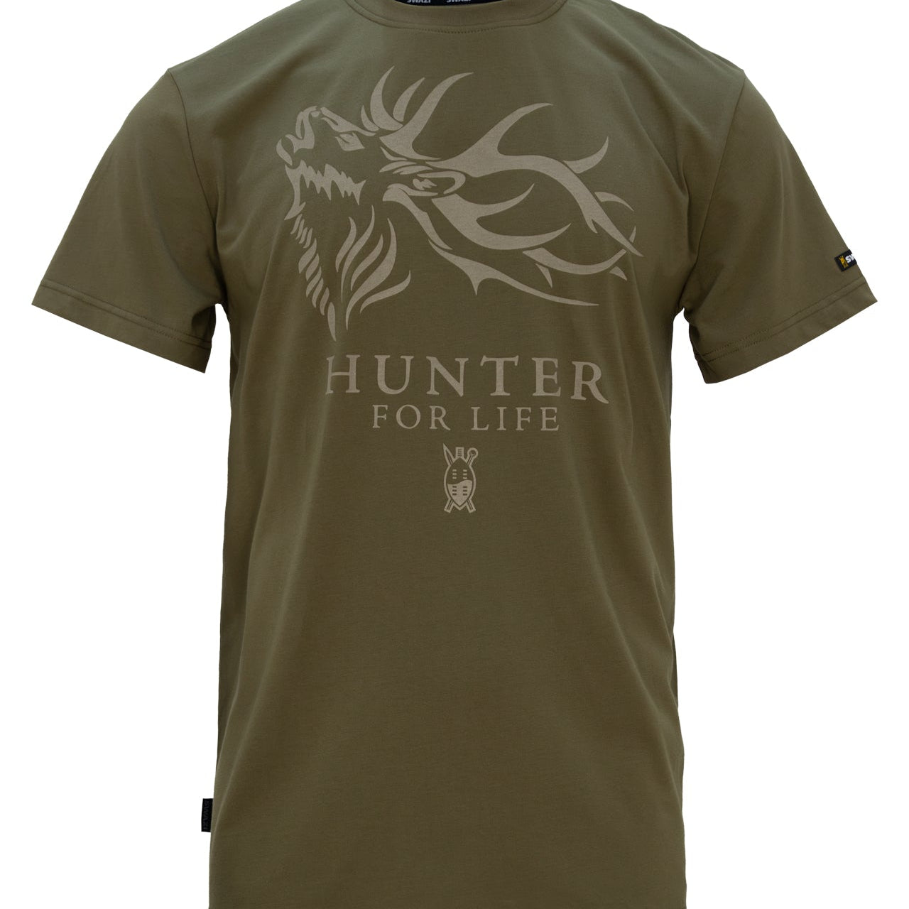 The Swazi Hunter For Life men's t-shirt with relaxed fit and hunting-themed print