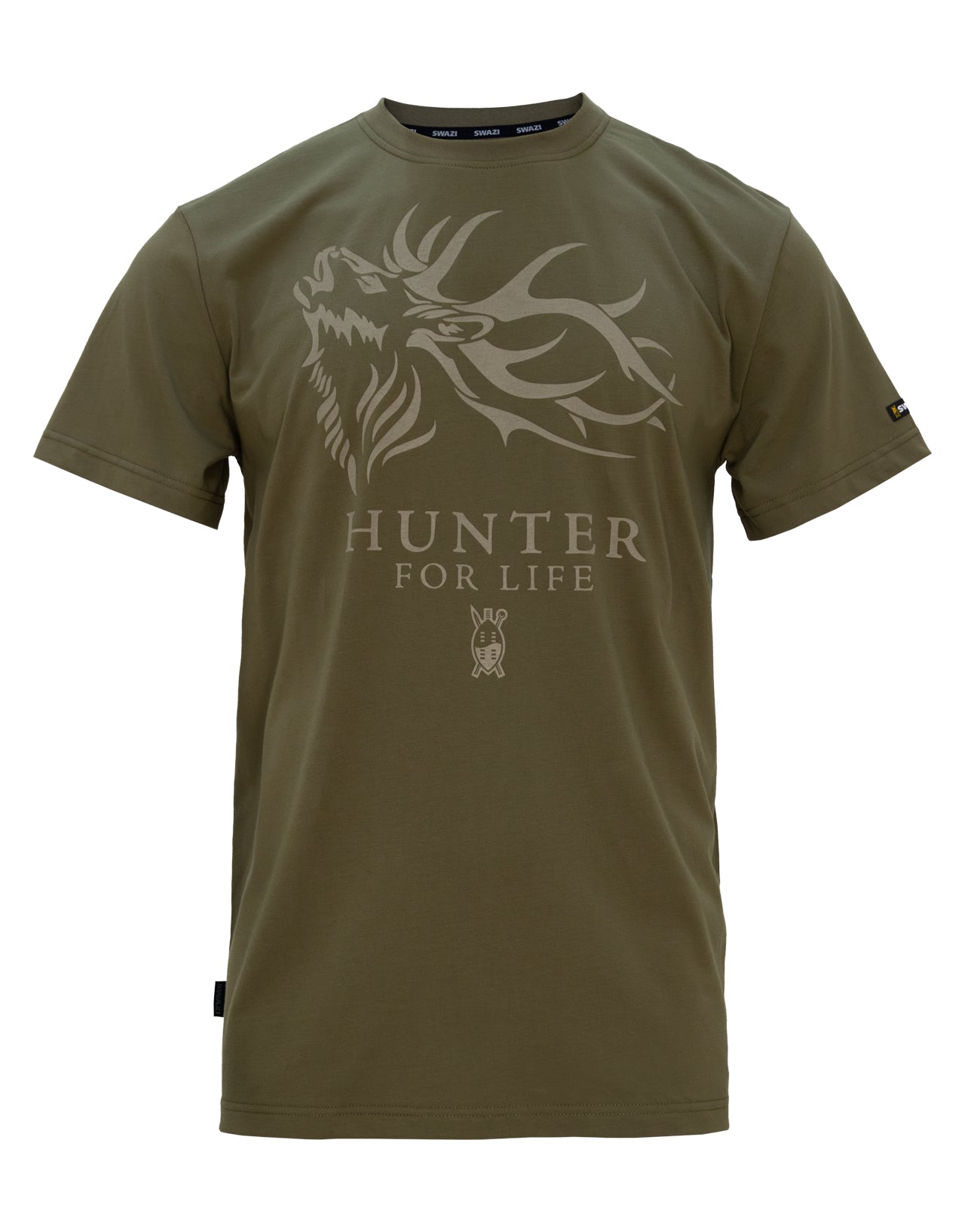 The Swazi Hunter For Life men's t-shirt with relaxed fit and hunting-themed print