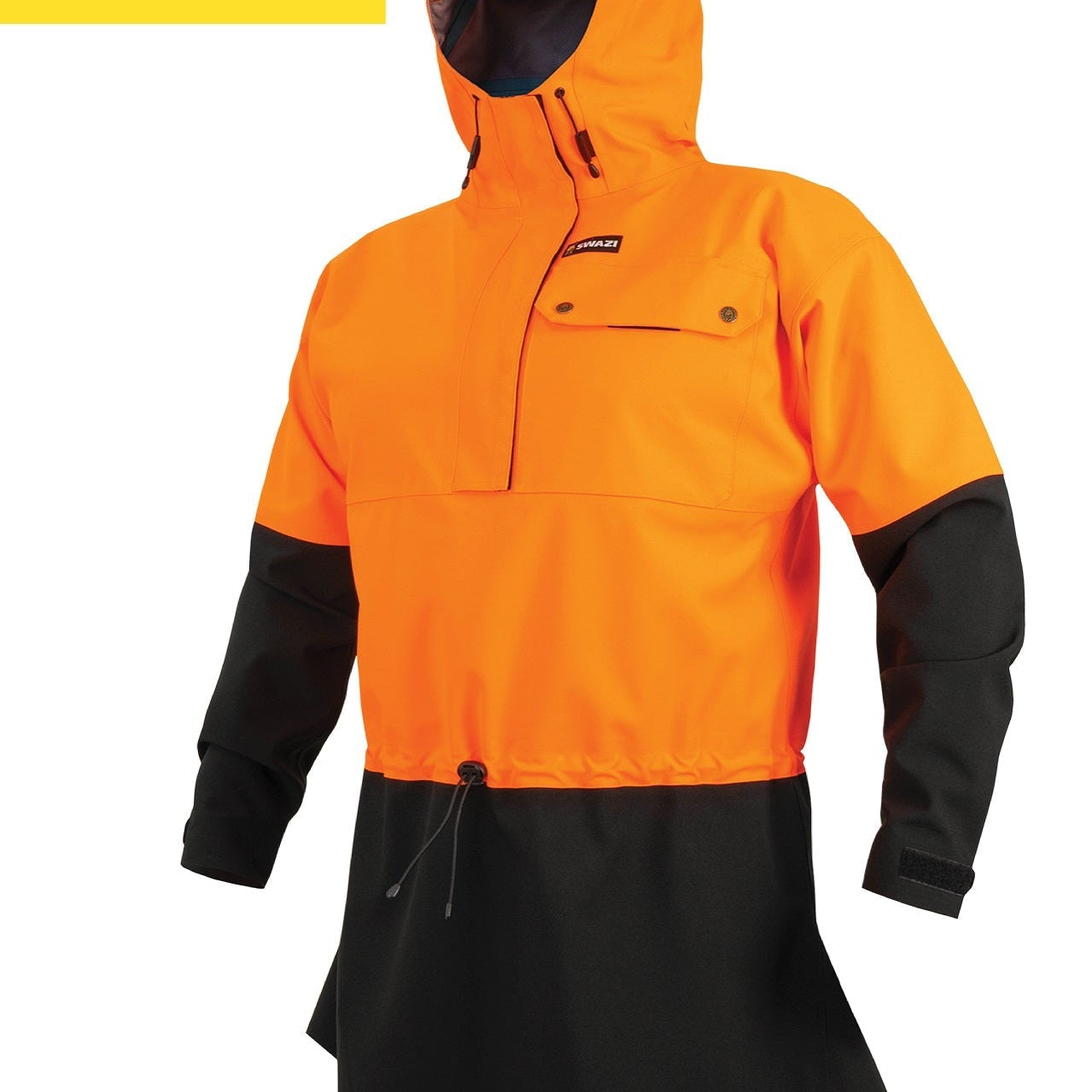 Swazi Huron high-vis anorak with structured hood, storm flap, and ergonomic design for outdoor work or hunting