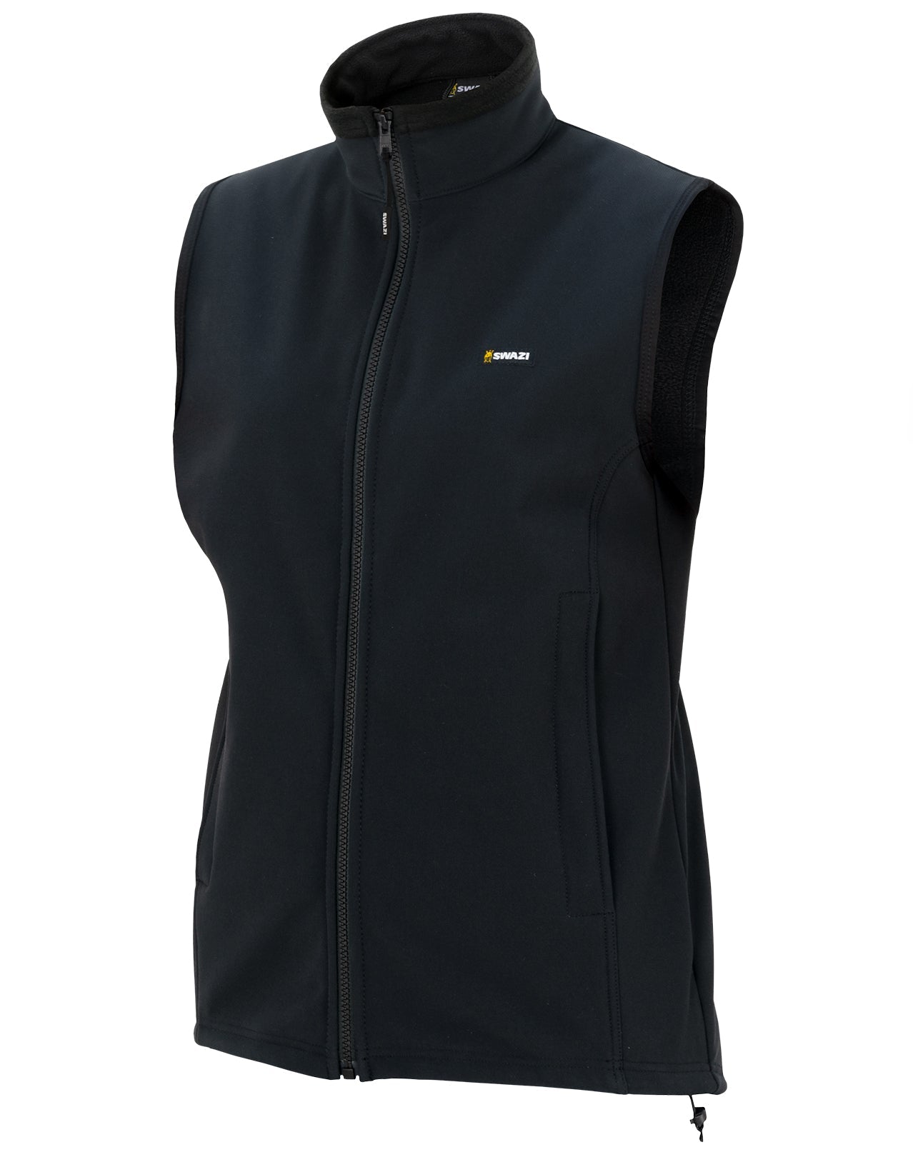 Swazi Sable women’s vest with windproof fabric, handwarmer pockets, and a high shaped collar for warmth and style