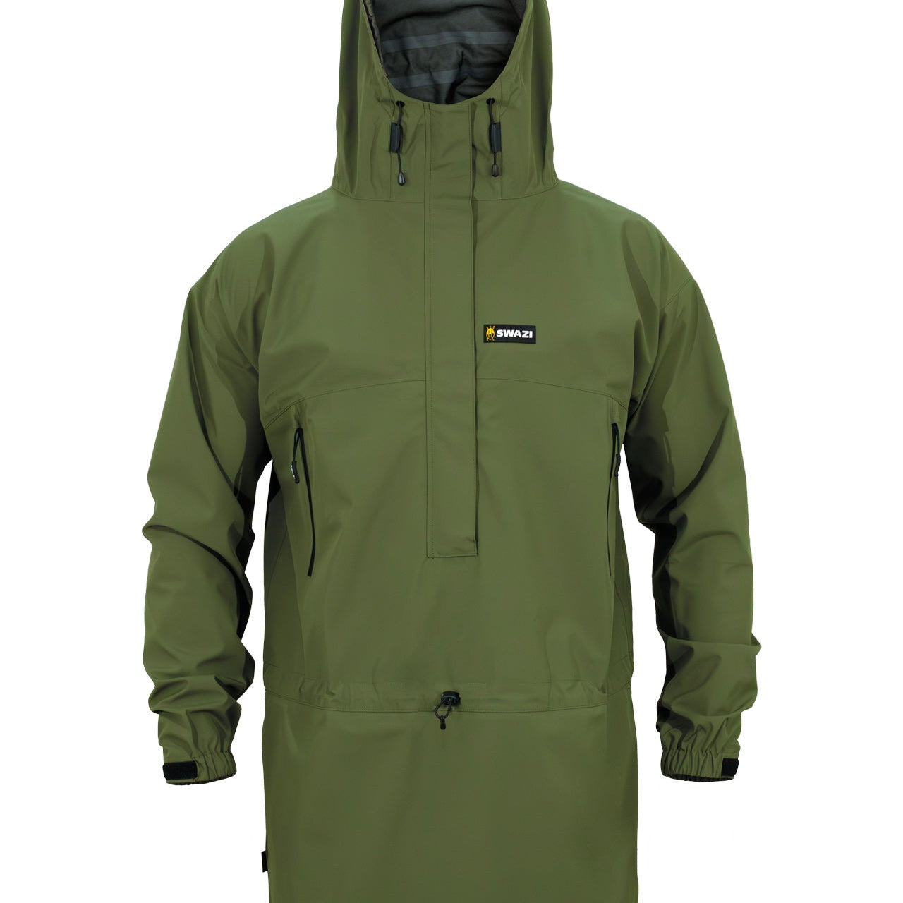 Swazi Tahr Ultralite waterproof hunting jacket with high-vision hood, adjustable cuffs, lightweight design, and windproof protection for hunters.