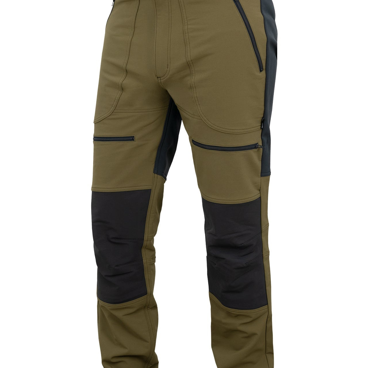 Quiet, durable outdoor trousers with thigh vents, knee pads, and a water-resistant backside for hunting or rugged adventures.