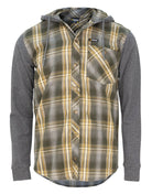 Swazi Apprentice Shirt featuring flannel plaid, comfortable terry sleeves, and a hood for versatile work and casual wear.