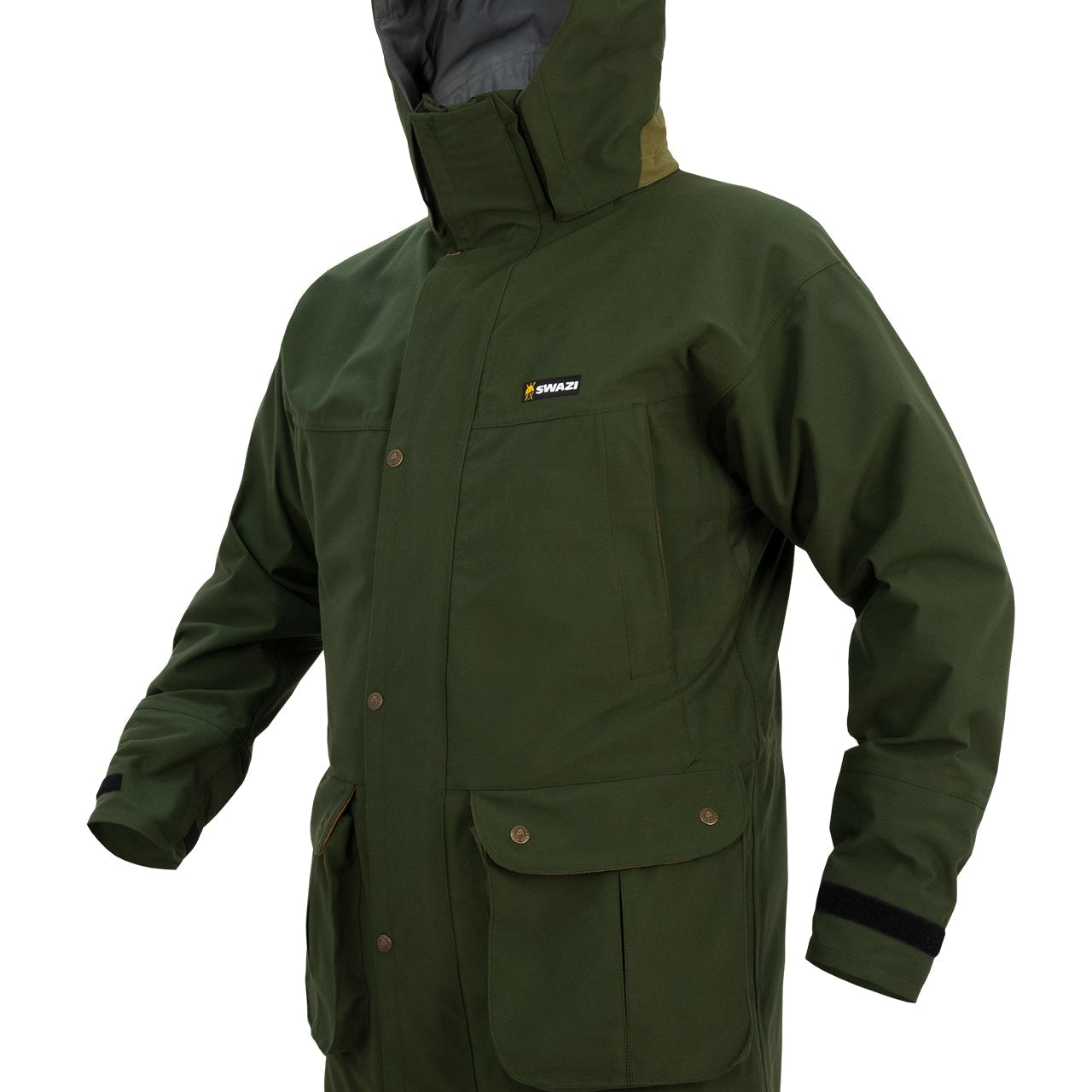 Swazi Wapiti XP men’s hunting jacket with waterproof 3-layer AEGIS fabric, zip-off hood, and quiet construction for stalking