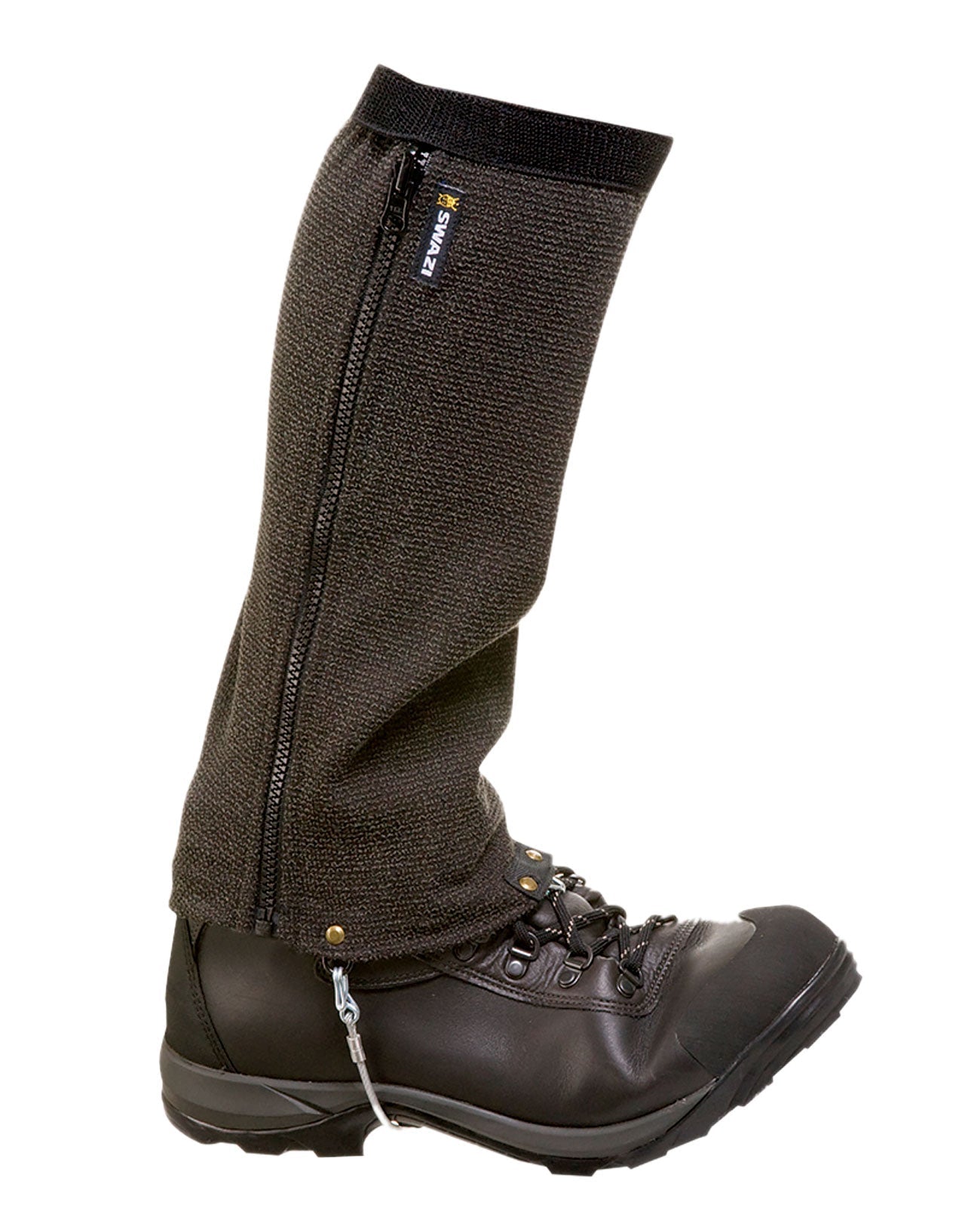 Swazi Ali-Gaiters provide snug, protective fit with durable steel boot ties for snow and outdoor conditions.