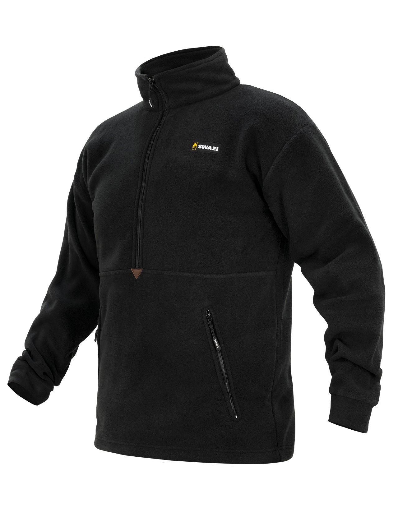 Midweight fleece jumper with high collar, long zip, and kangaroo pocket for warmth and convenience in cool conditions.
