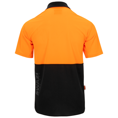 Orange and black shirt with 'Swazi' branding on a white background