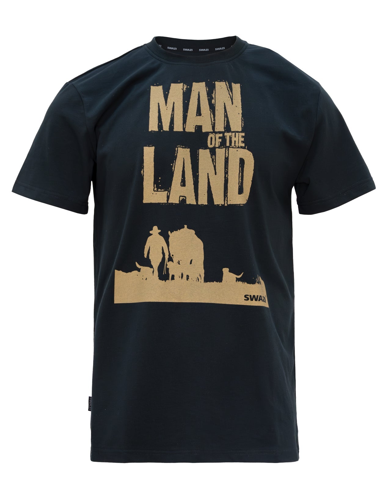 Swazi Man of the Land t-shirt with relaxed fit, high round neckline, and classic 90s print
