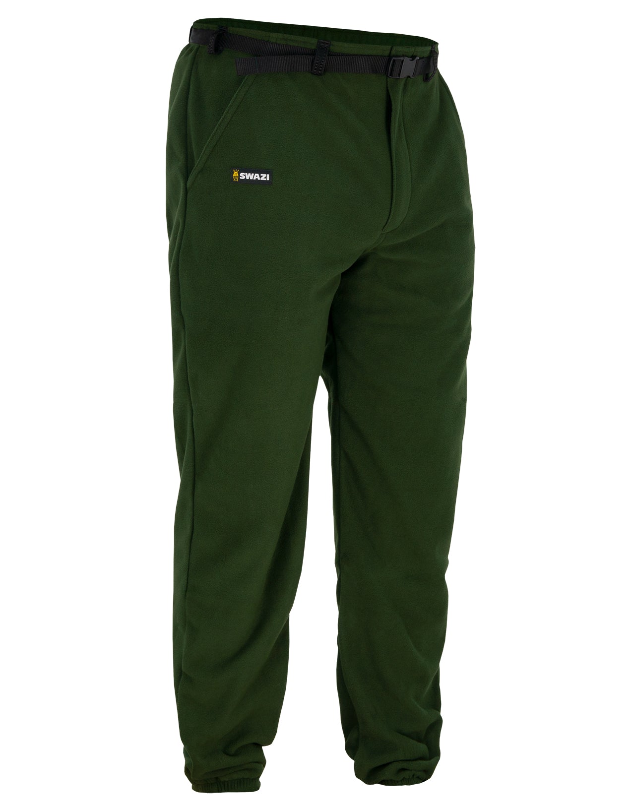 Fleece trousers with waterproof seat, webbing belt, and elasticated cuffs for dry comfort in wet conditions.
